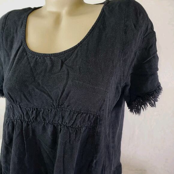 Umgee Babydoll Linen Blend Tunic Peasant Boho Ruffle Short Sleeve Fringed Sz XL - Picture 3 of 11